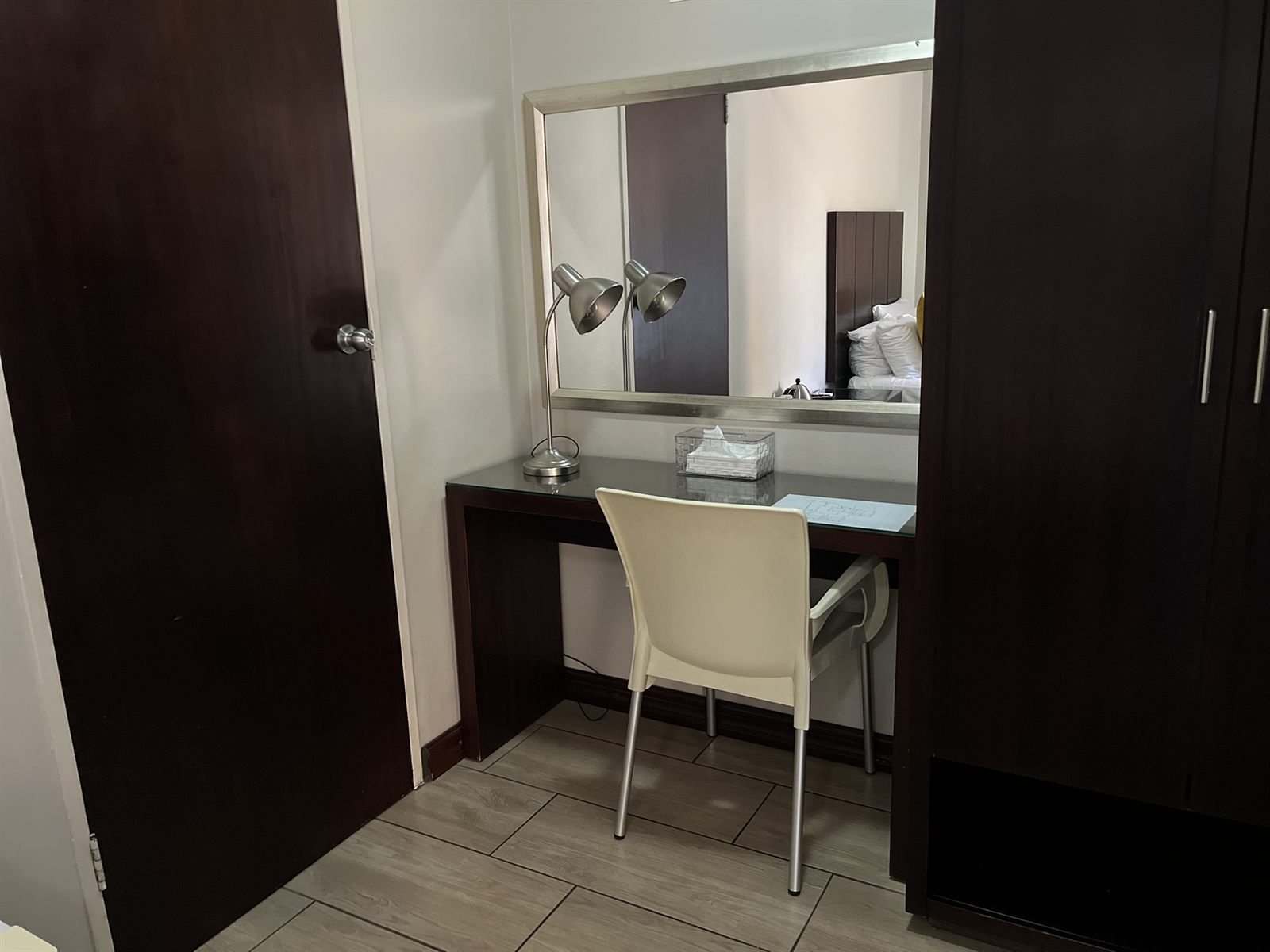 Standard Double Room dressing table and wardrobe at Cozy Corner Brandwag